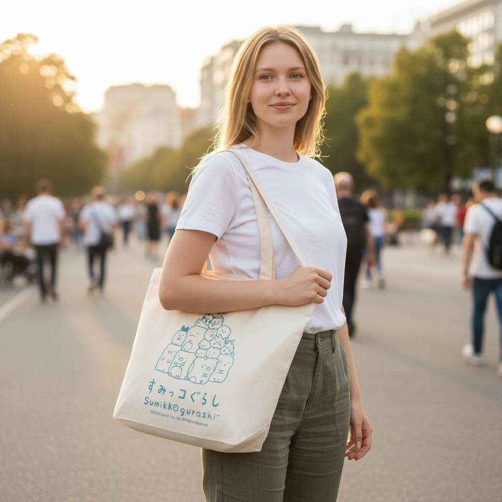 Sumikko Gurashi San-X 2018 Canvas Tote Bag Cream Blue Kawaii Graphic Print
